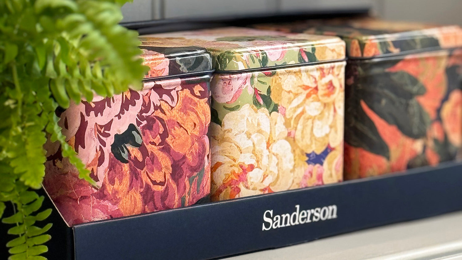 Sanderson Very Rose & Peony Set of 3 Square Caddies - Kitchentins.com
