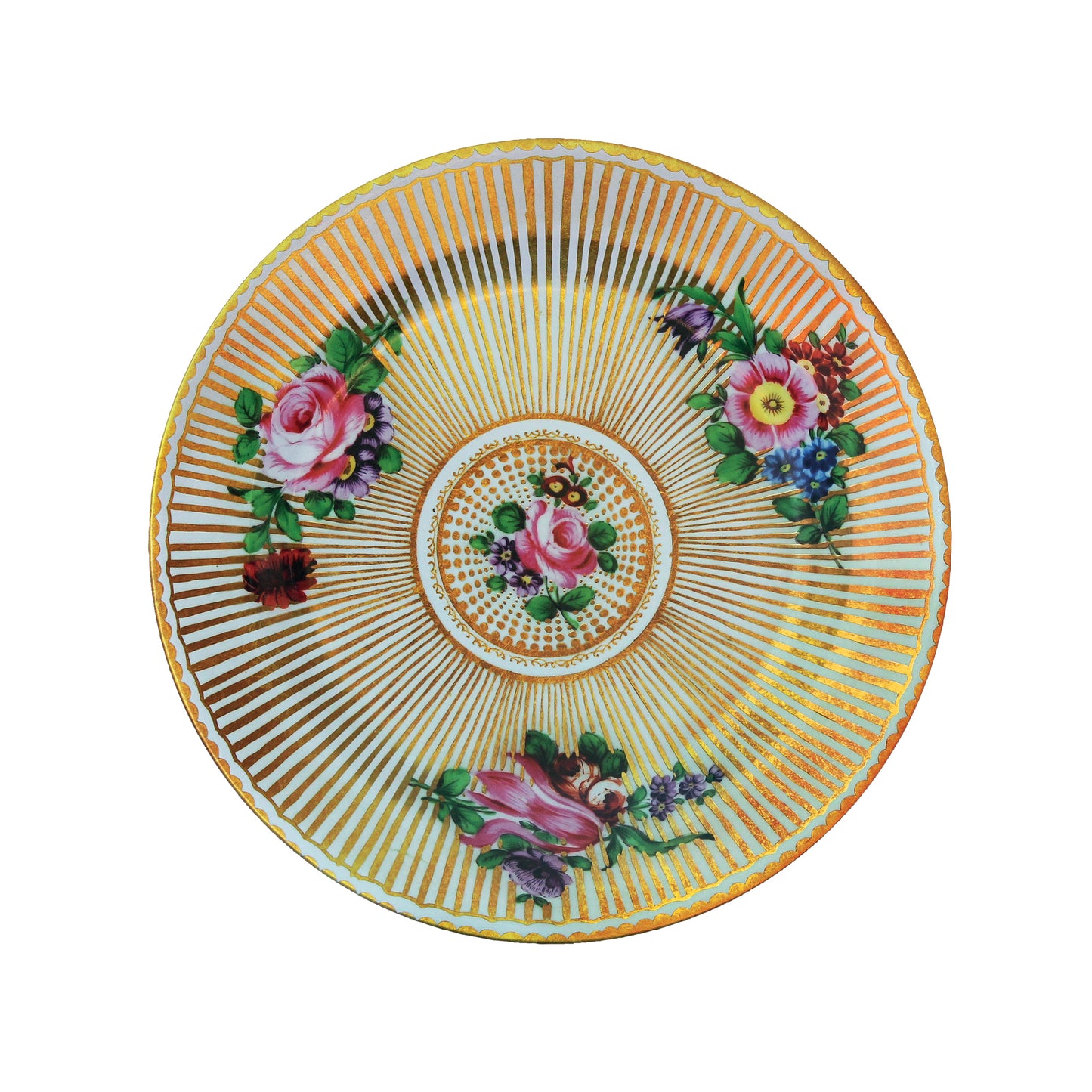 Kitchentins - Decorative Tin Plate- Worcester Gilt Stripes & floral design
