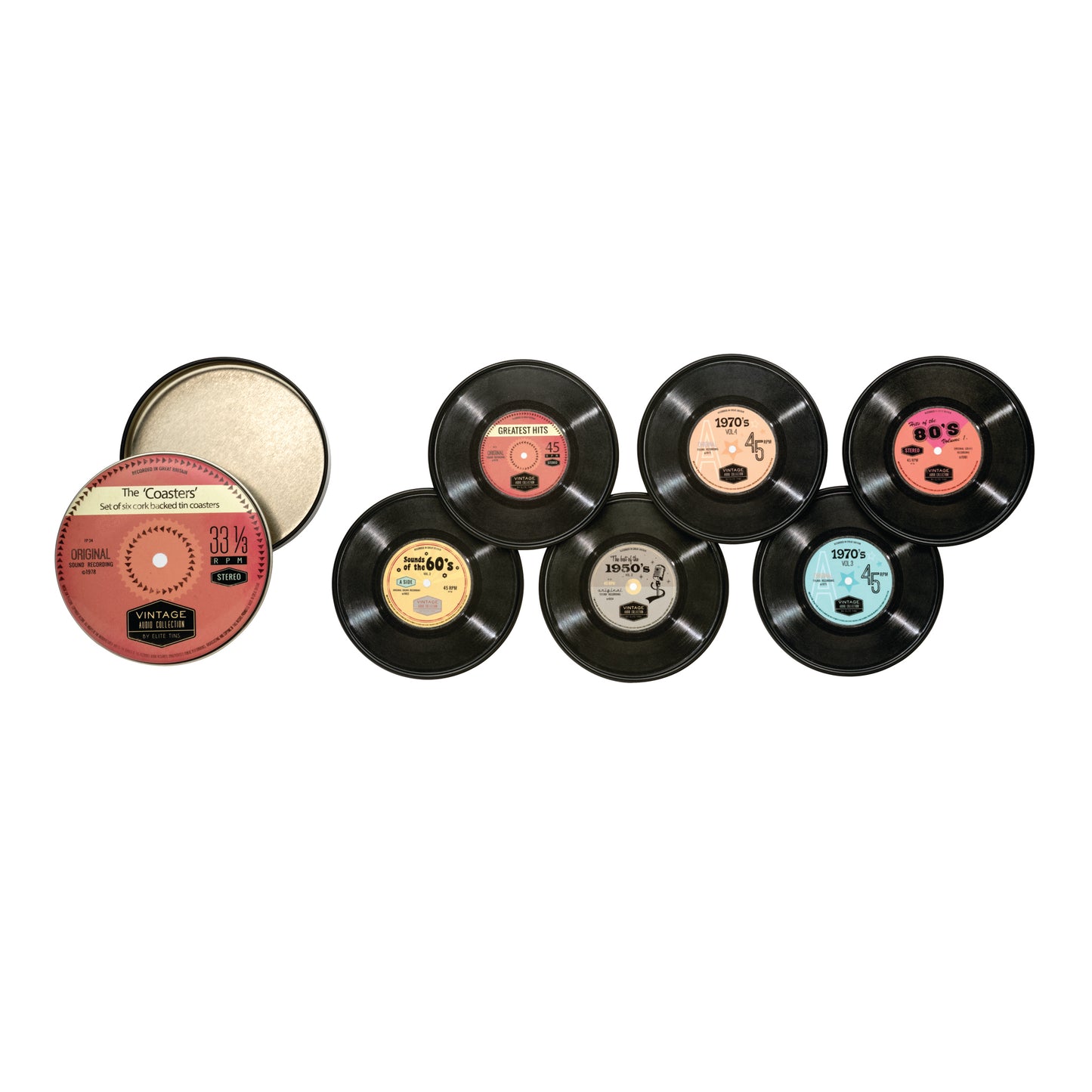 Tin Record Coasters- Set of 6 - Kitchentins.com