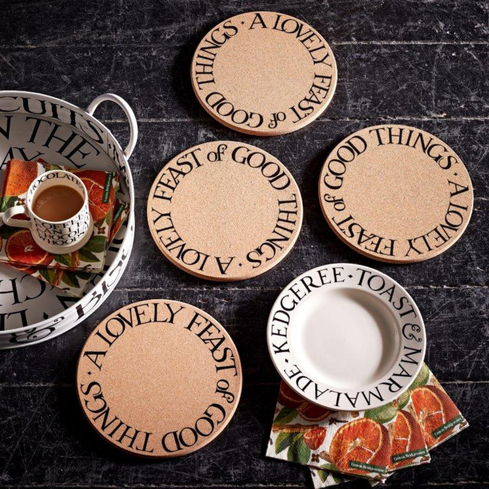 Emma Bridgewater - Black Toast Set of 4 Cork Placemats- Lovely Feast - Kitchentins.com