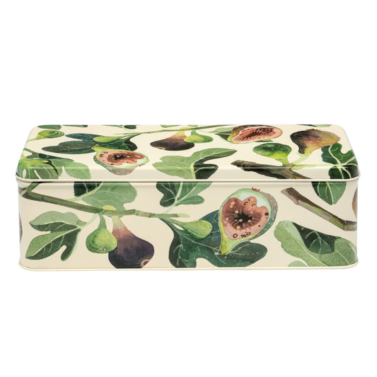 Kitchentins - Emma Bridgewater Rectangular tin box with fig and leaf pattern on a white background
