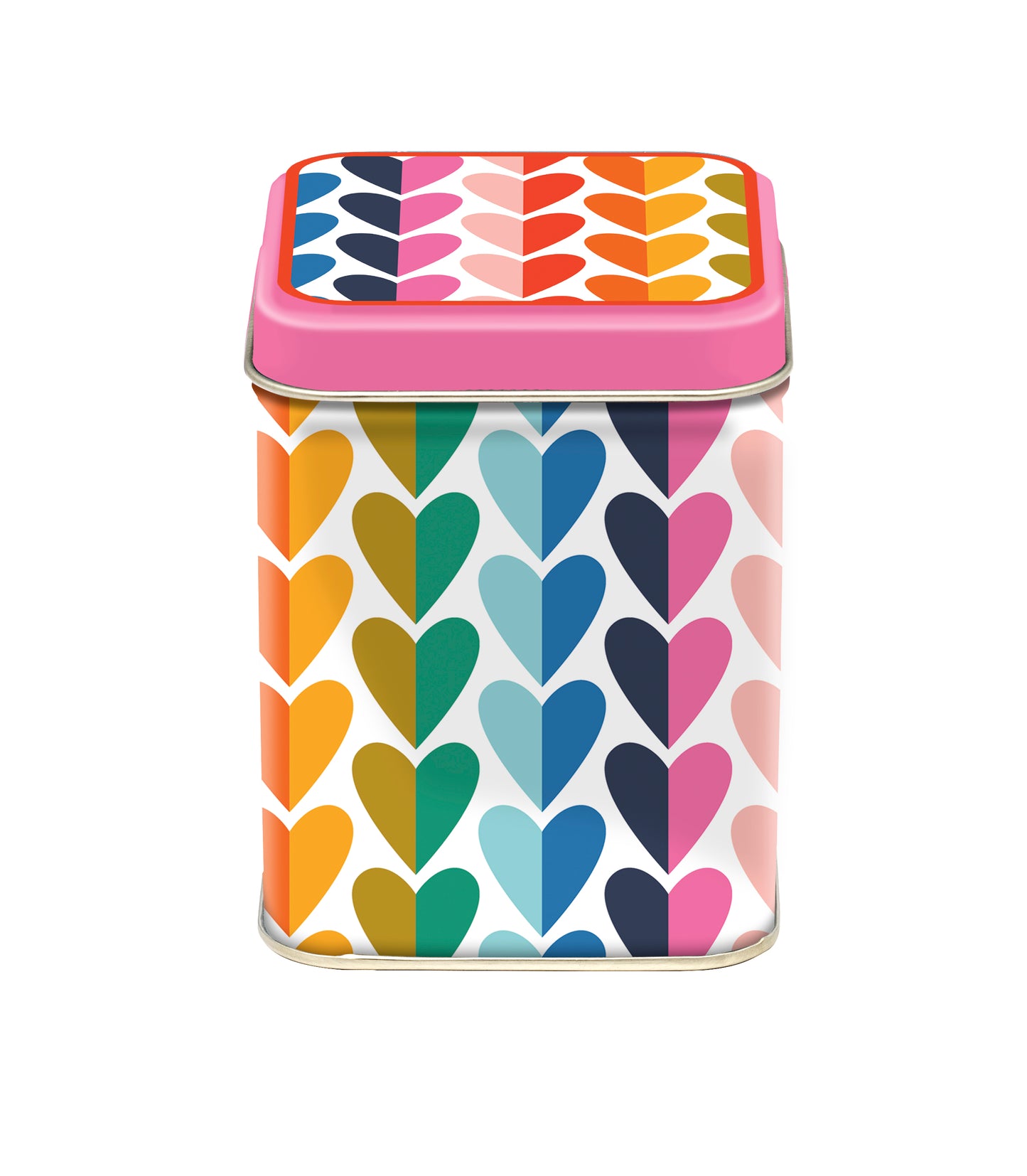 Kate Rhees - Rainbow Hearts Small Square Tin - Kitchentins.com