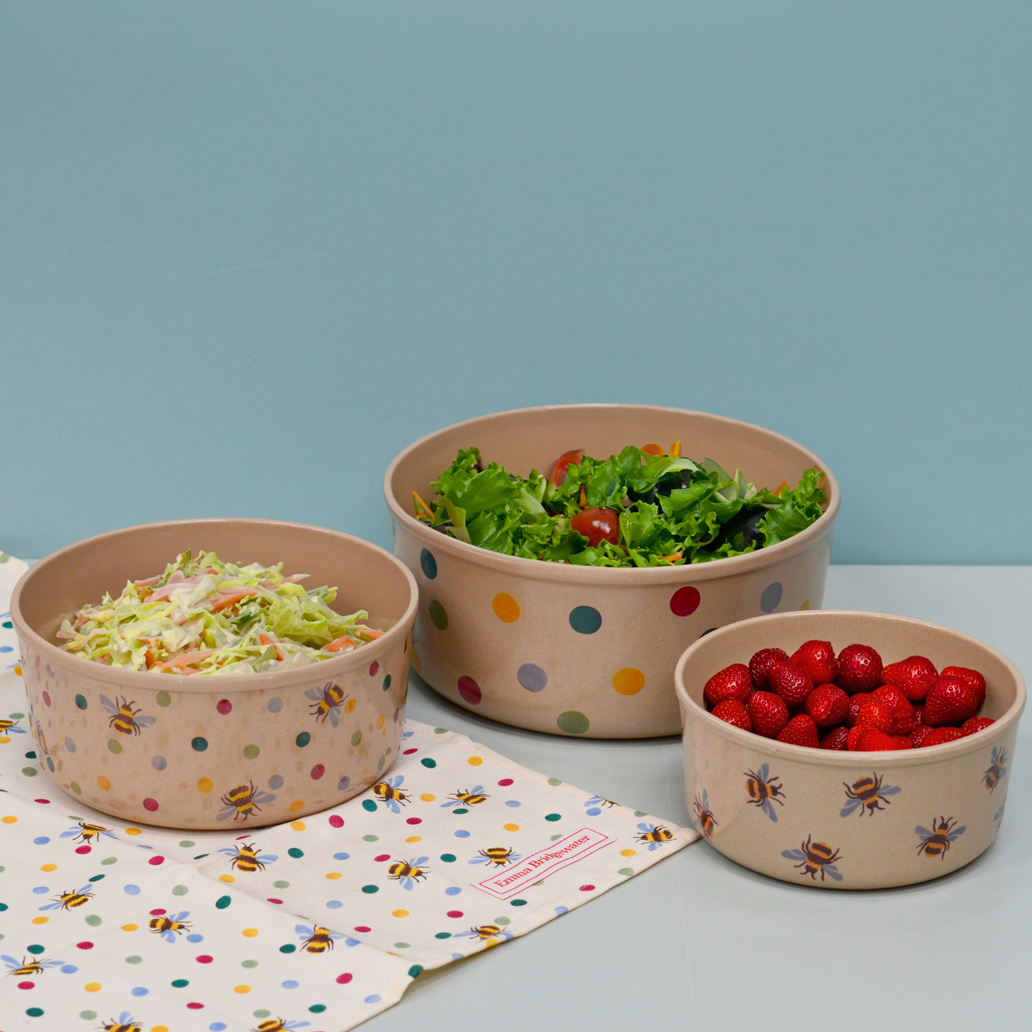 Kitchentins - Emma Bridgewater - Polka Dot & Bumble Bee Set of 3 Rice Husk Serving Bowls