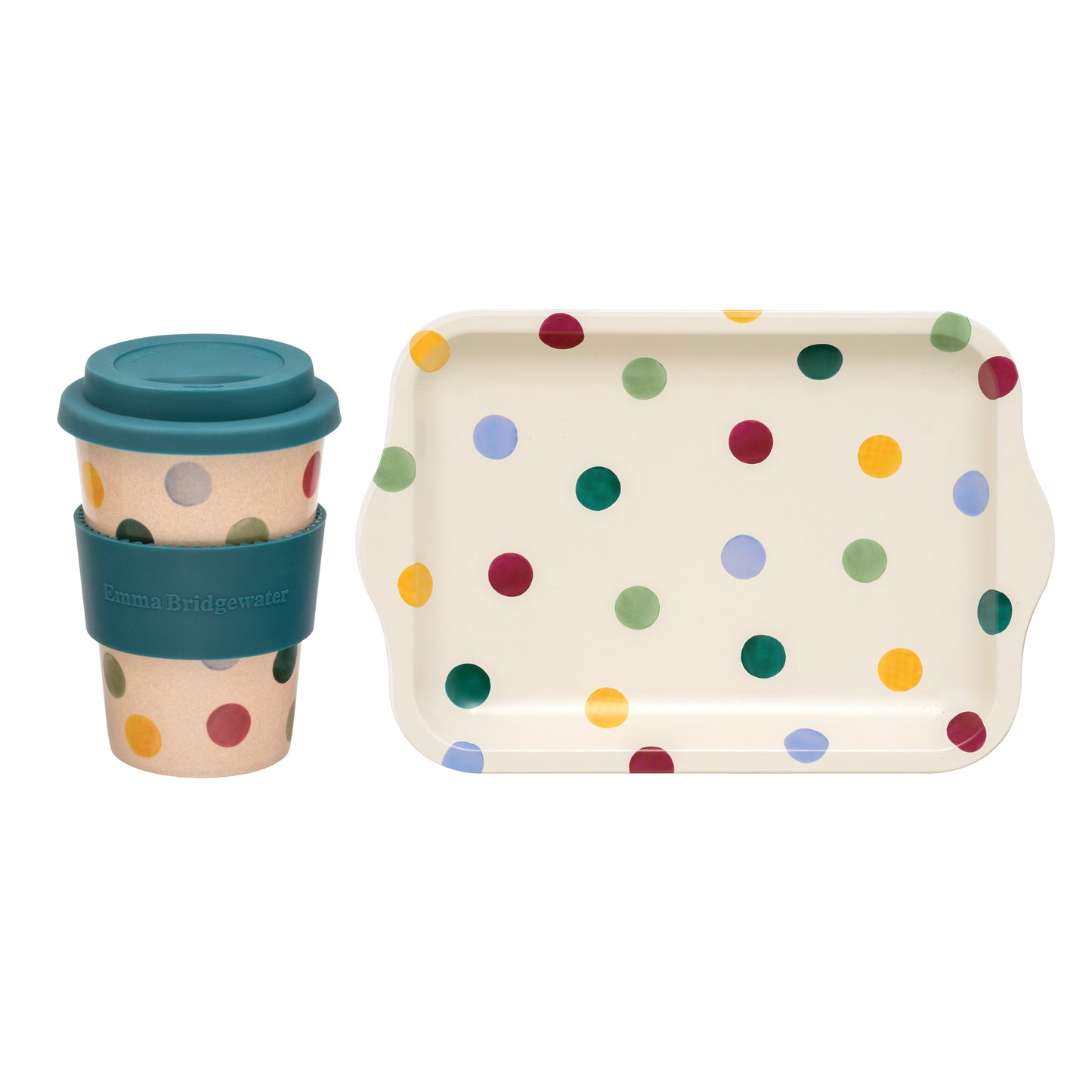 Emma Bridgewater - Polka Dot Small Tin Tray & Rice Husk Travel Cup Set - Kitchentins.com