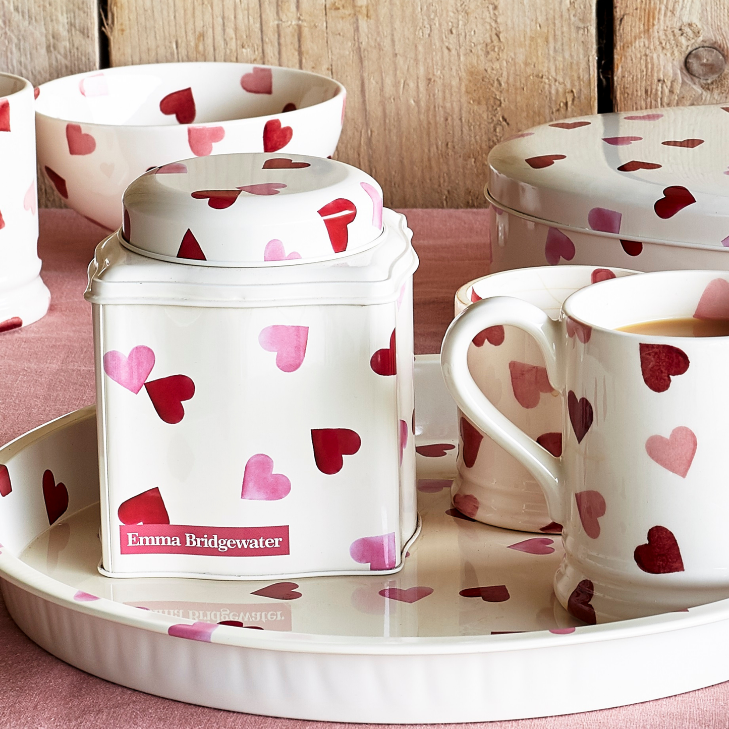 Kitchentins - Emma Bridgewater Pink Hearts Dome Lid Wavy Caddy