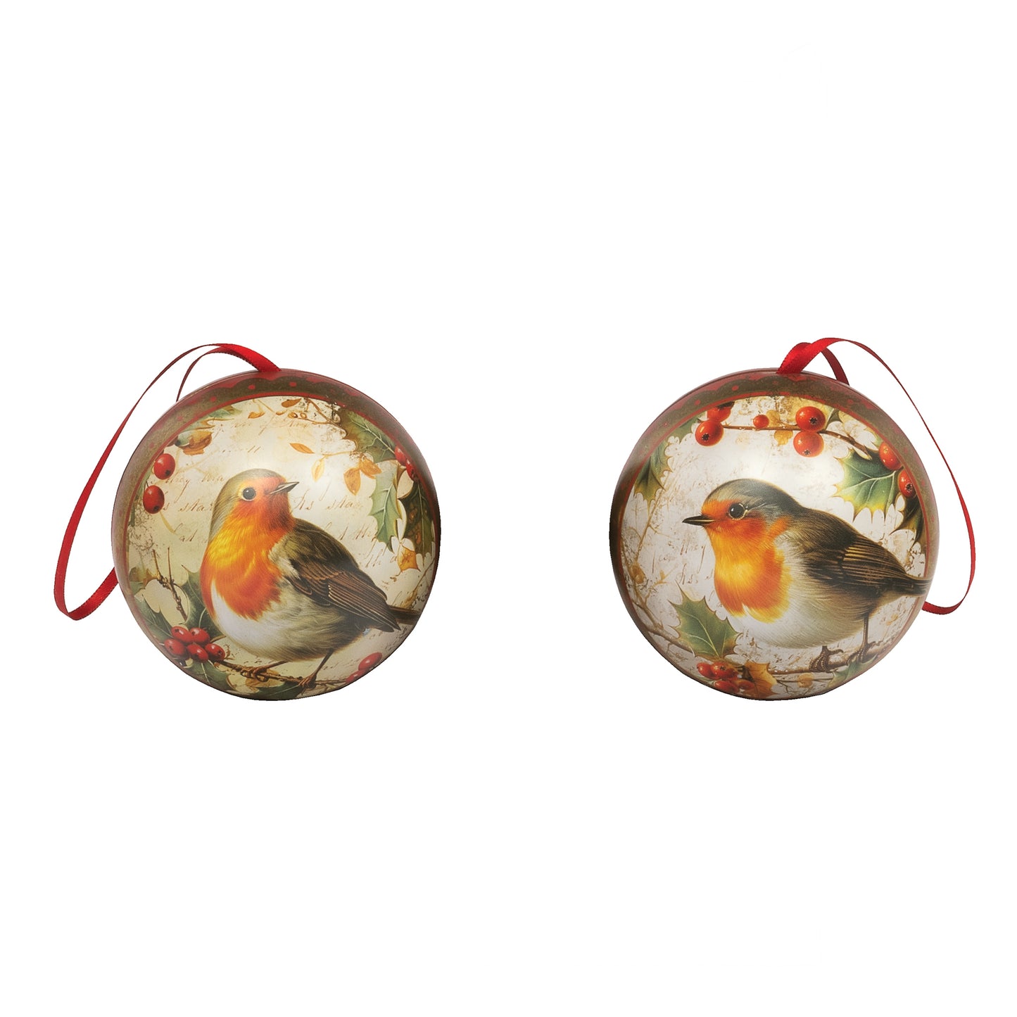 Robin Round Tin Bauble, Pack of 4 - Kitchentins.com