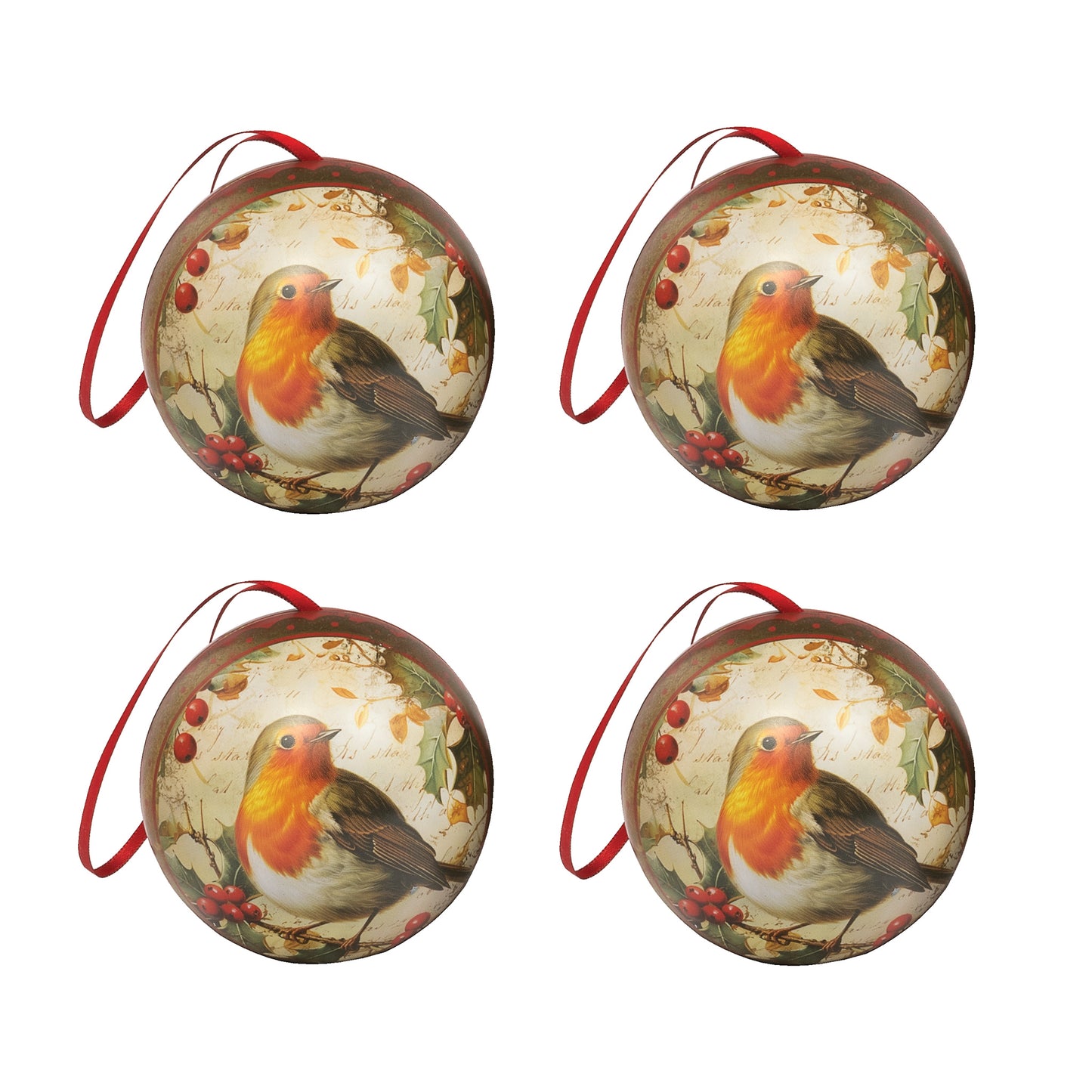 Robin Round Tin Bauble, Pack of 4 - Kitchentins.com