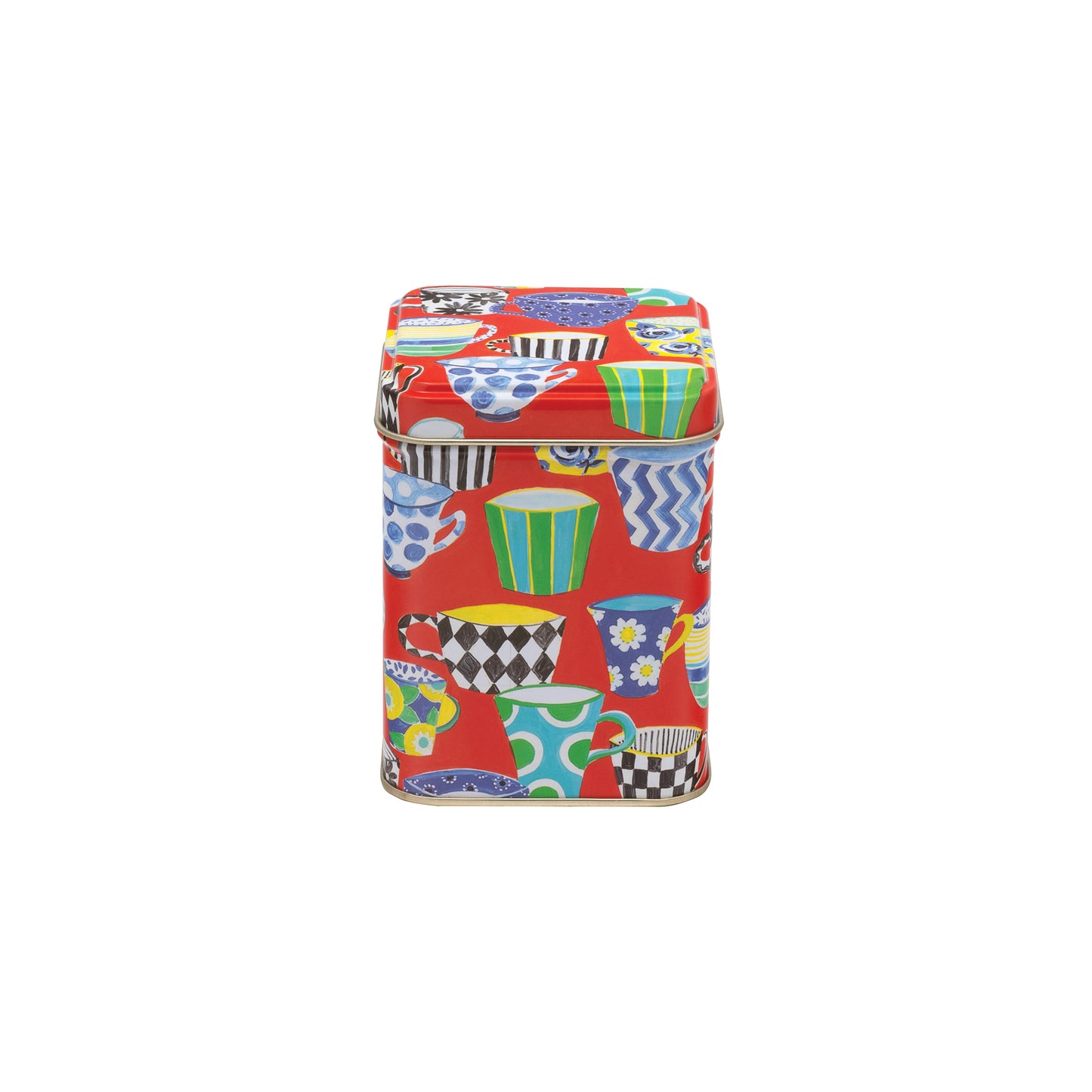 Sarah Campbell - Red Tea Cup Small Square Tin - Kitchentins.com