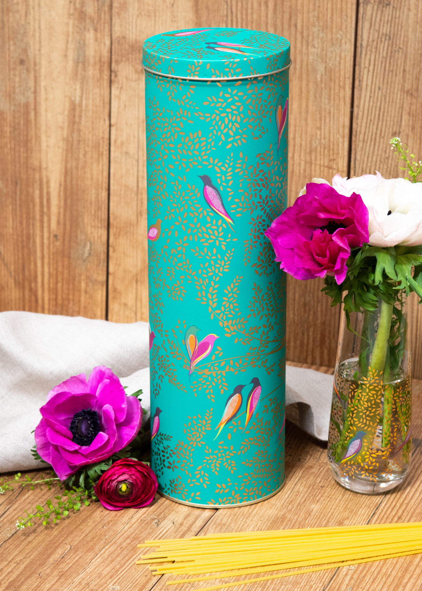 Kitchentins - Sara Miller Green Birds Extra Tall Round Tin