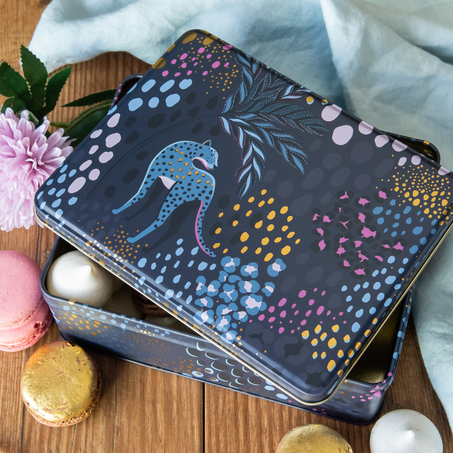 Kitchentins - Sara Miller Midnight Leopard Deep Rectangular Tin