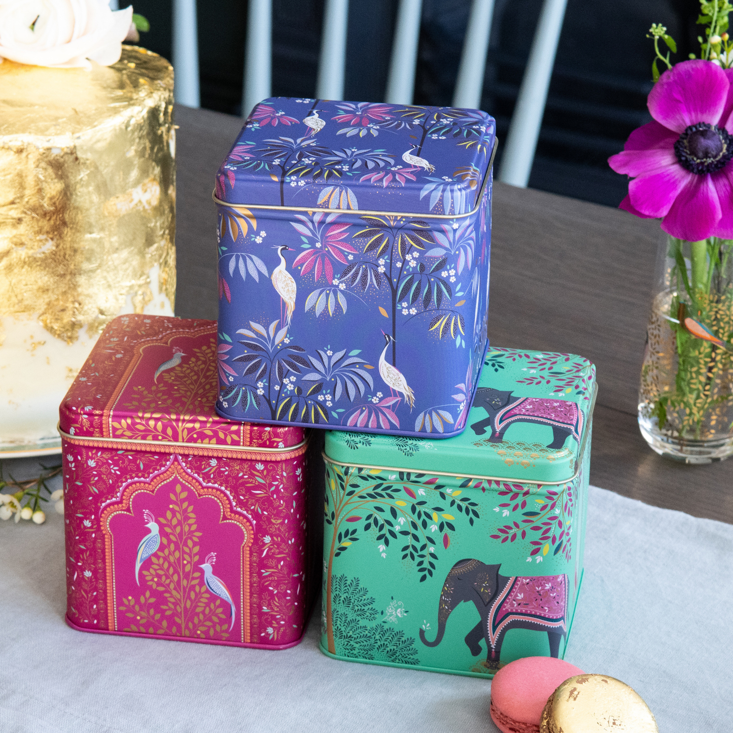 Kitchentins - Sara Miller India design set of 3 Square Tin Caddies
