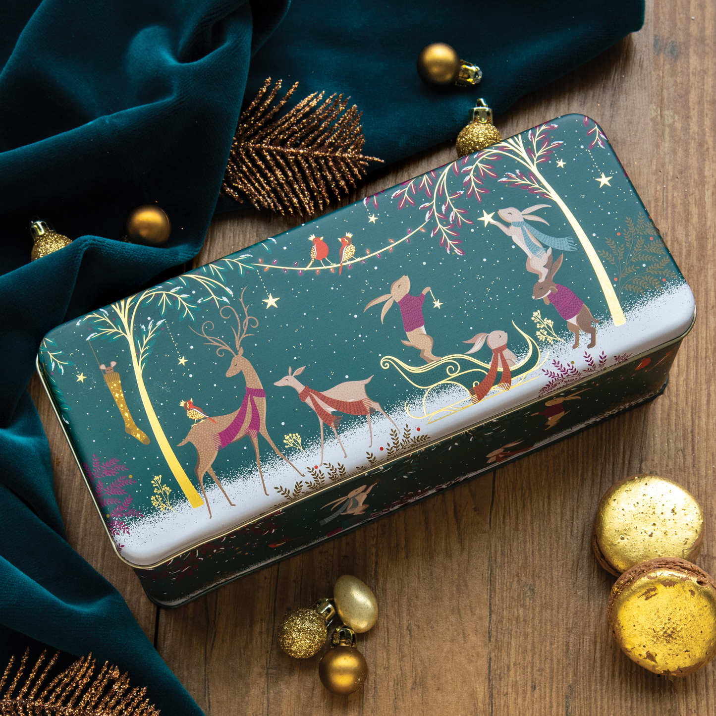 Kitchentins - Sara Miller Christmas Woodland Tales Long Deep Rectangular Tin