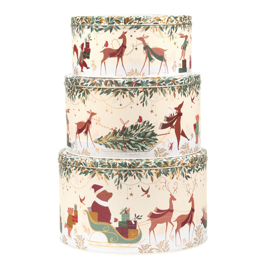 Sara Miller Christmas - Woodland Tales Bear Set of 3 Round Cake Tins - Kitchentins.com