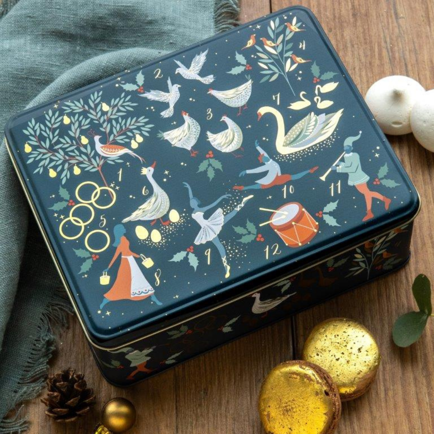 Kitchentins - Sara Miller Christmas 12 Days of Christmas Deep Rectangular Tin