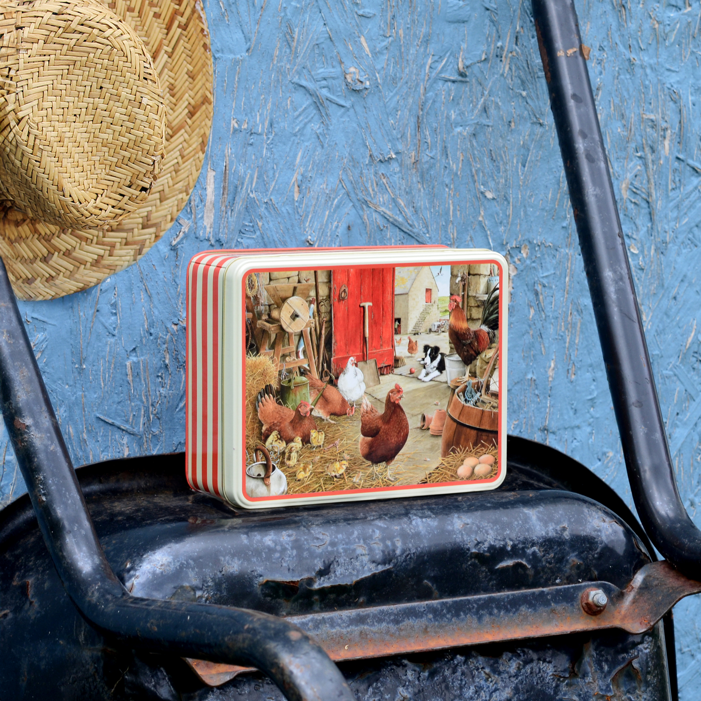 Kitchentins - Tracy Hall Farmyard Hens Deep Rectangular Tin