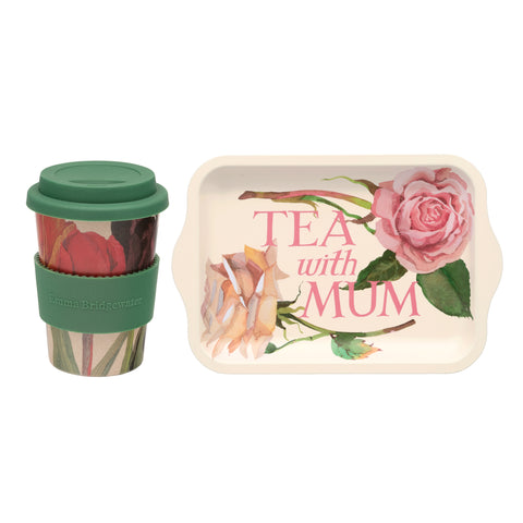 Emma Bridgewater - Tea With Mum, Small Tin Tray & Tulips Rice Husk Travel Cup Set