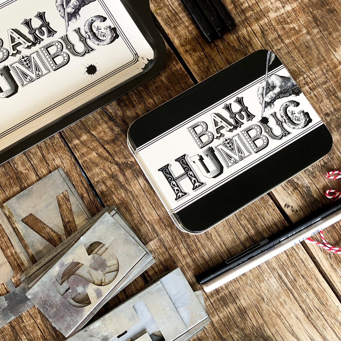 Kitchentins - Typography Bah Humbug Small Rectangular Tin