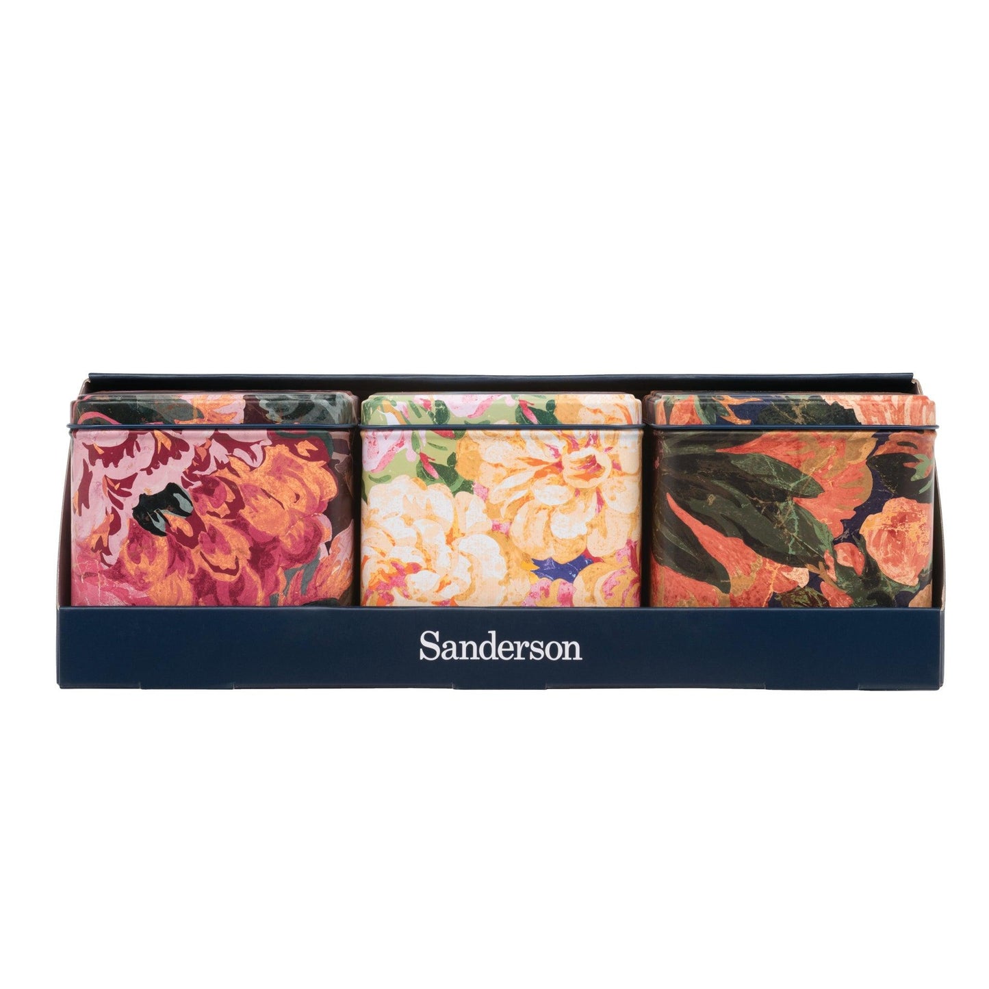 Sanderson - Very Rose & Peony Set of 3 Square Tin Caddies - Kitchentins.com
