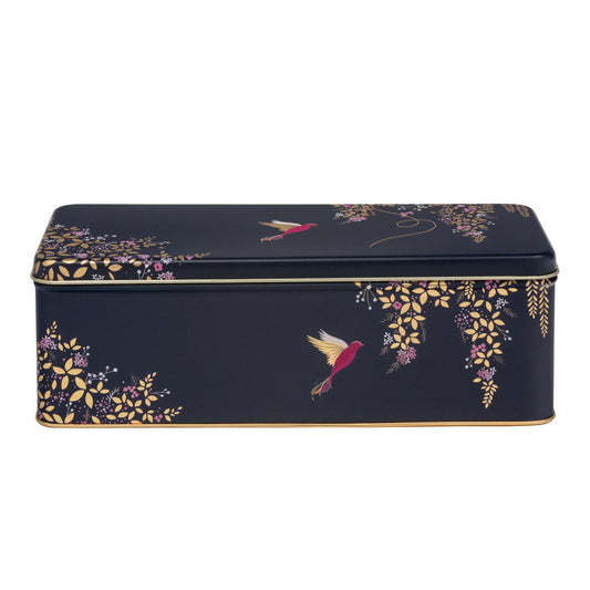 Sara Miller - Dark Blue Bird Long Deep Rectangular Tin - Kitchentins.com