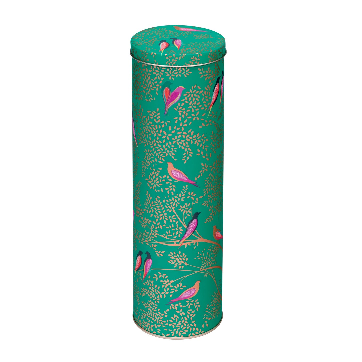 Sara Miller - Green Birds Extra Tall Round Tin - Kitchentins.com