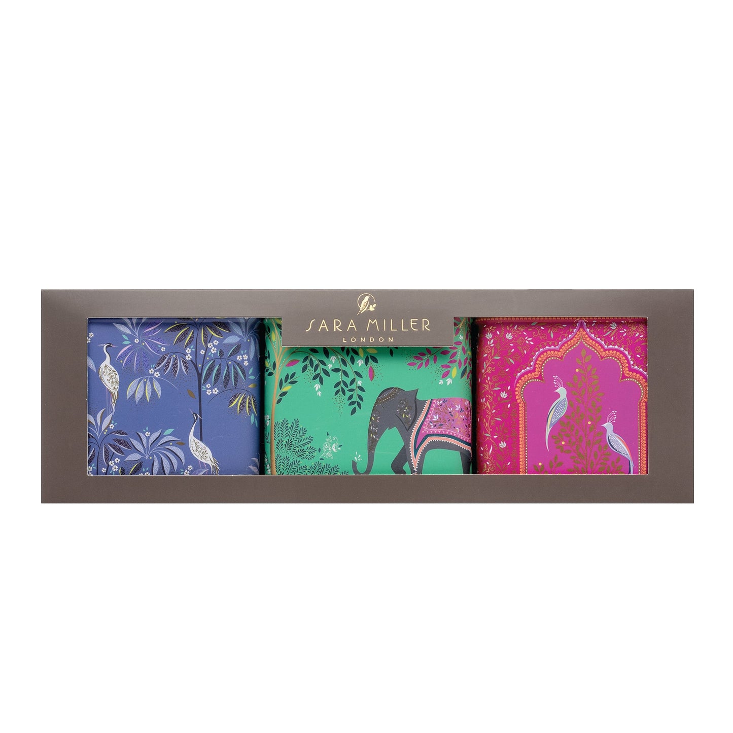 Sara Miller - India set of 3 Square Tin Caddies - Kitchentins.com
