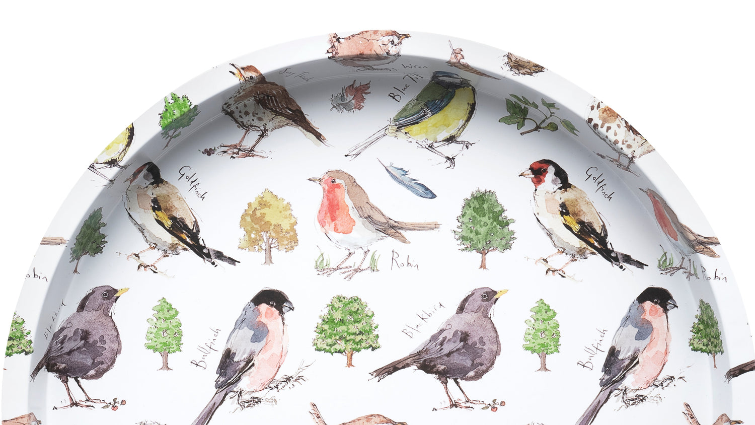 Madeleine Floyd decorative deepwell serving tray printed with assorted garden birds - Kitchentins.com