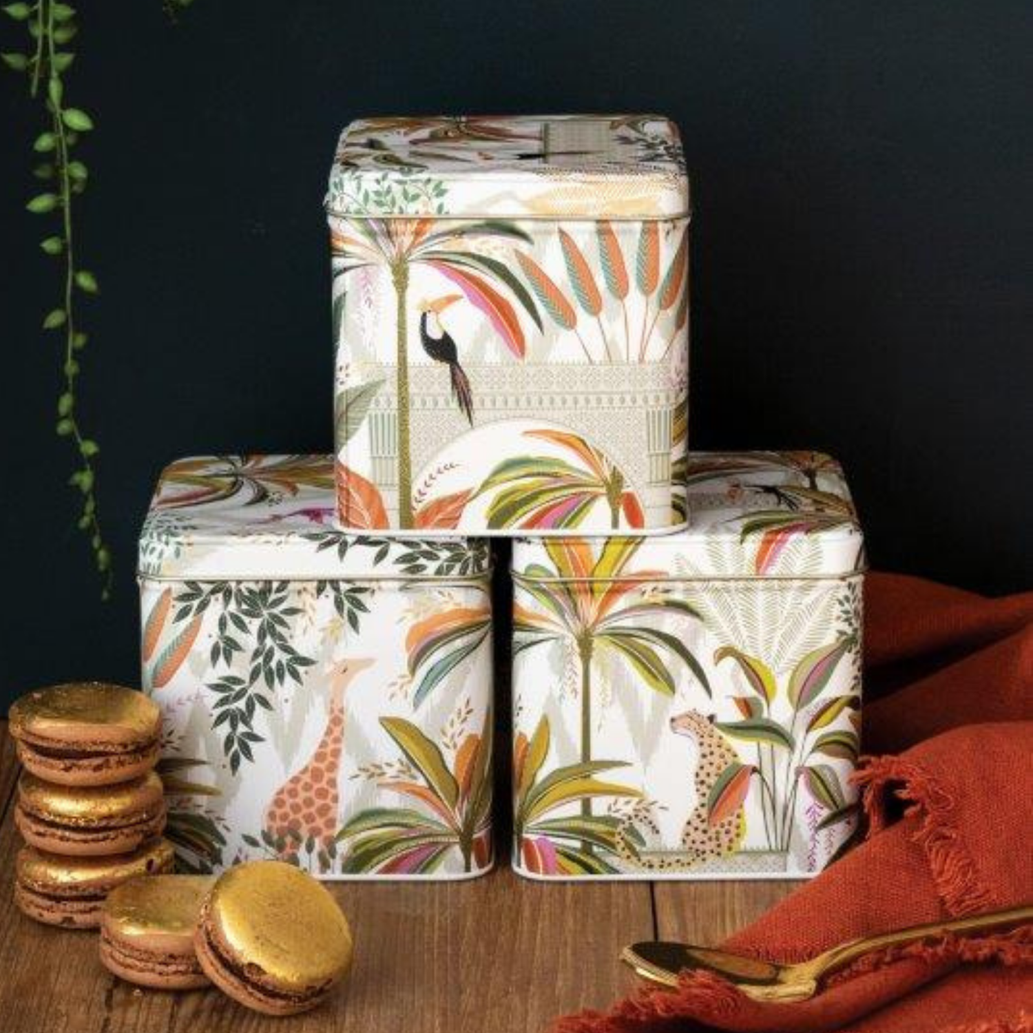 Sara Miller Palm Garden design set of 3 caddies - Kitchentins