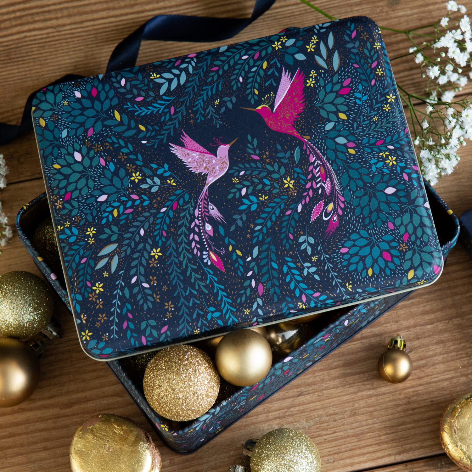 Sara Miller Hummingbird Deep Rectangular Christmas Tins - Kitchentins.com