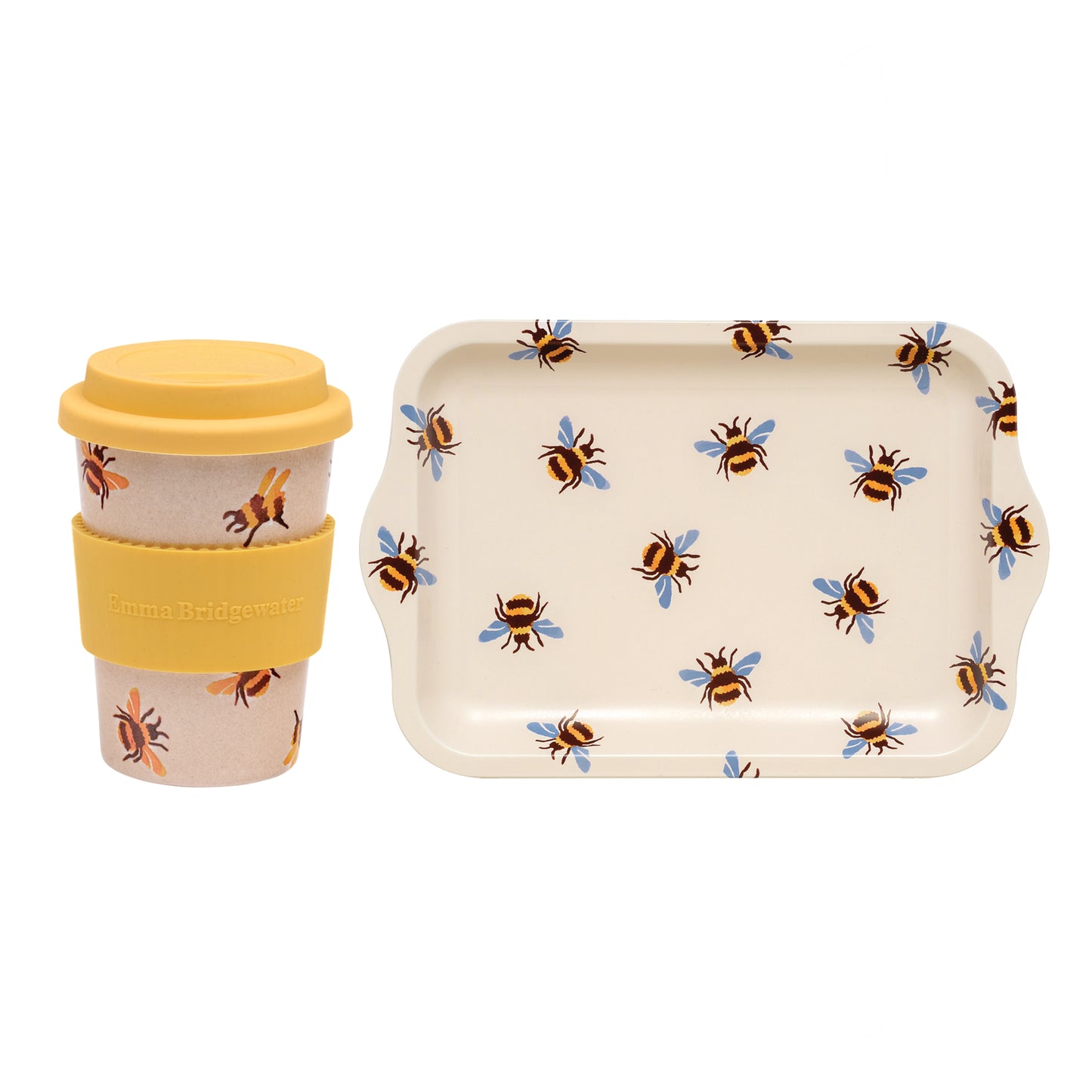 Emma Bridgewater - Bees Small Tin Tray & Rice Husk Travel Cup Set