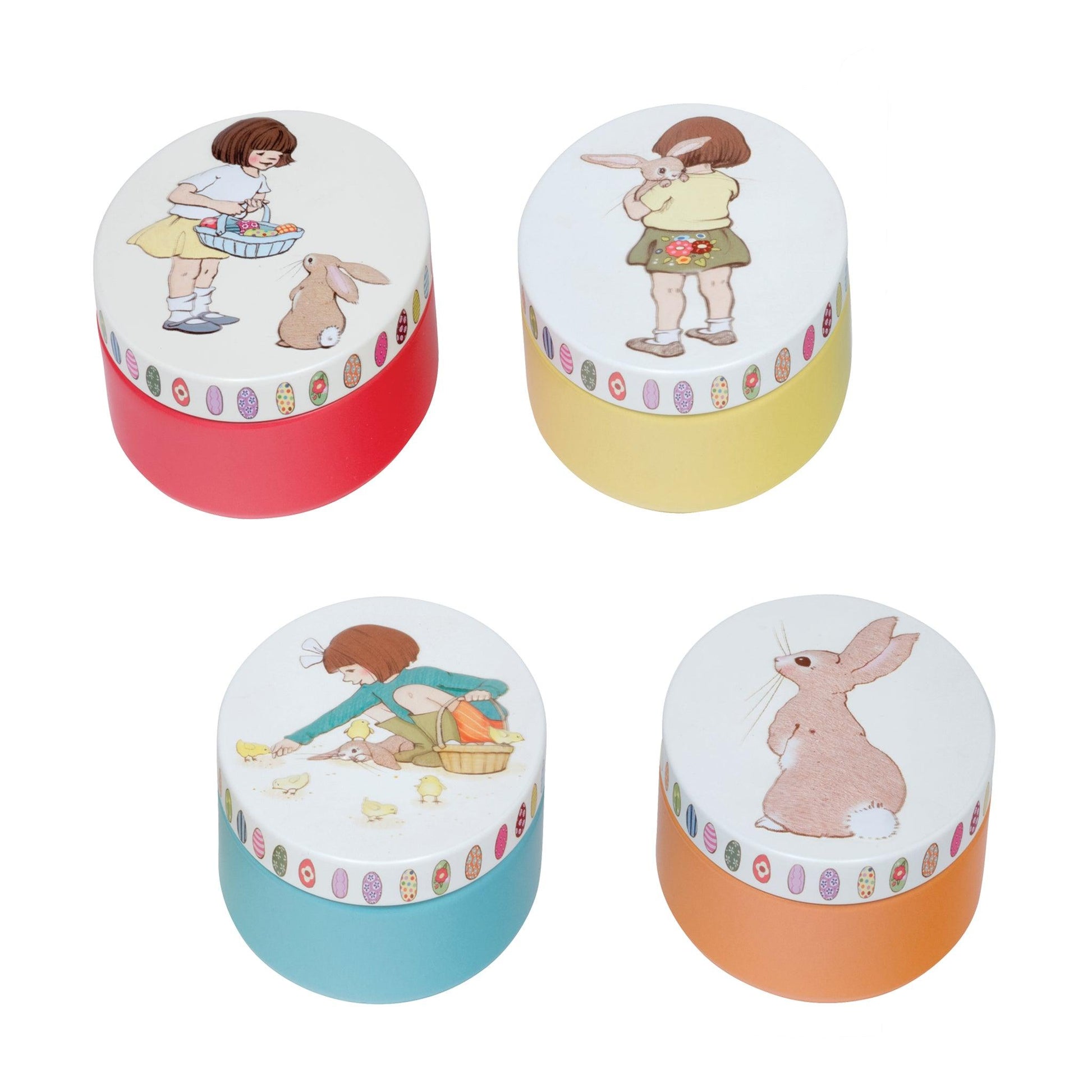 kitchentins - set of four oval tins with various images of a little girl and her rabbit