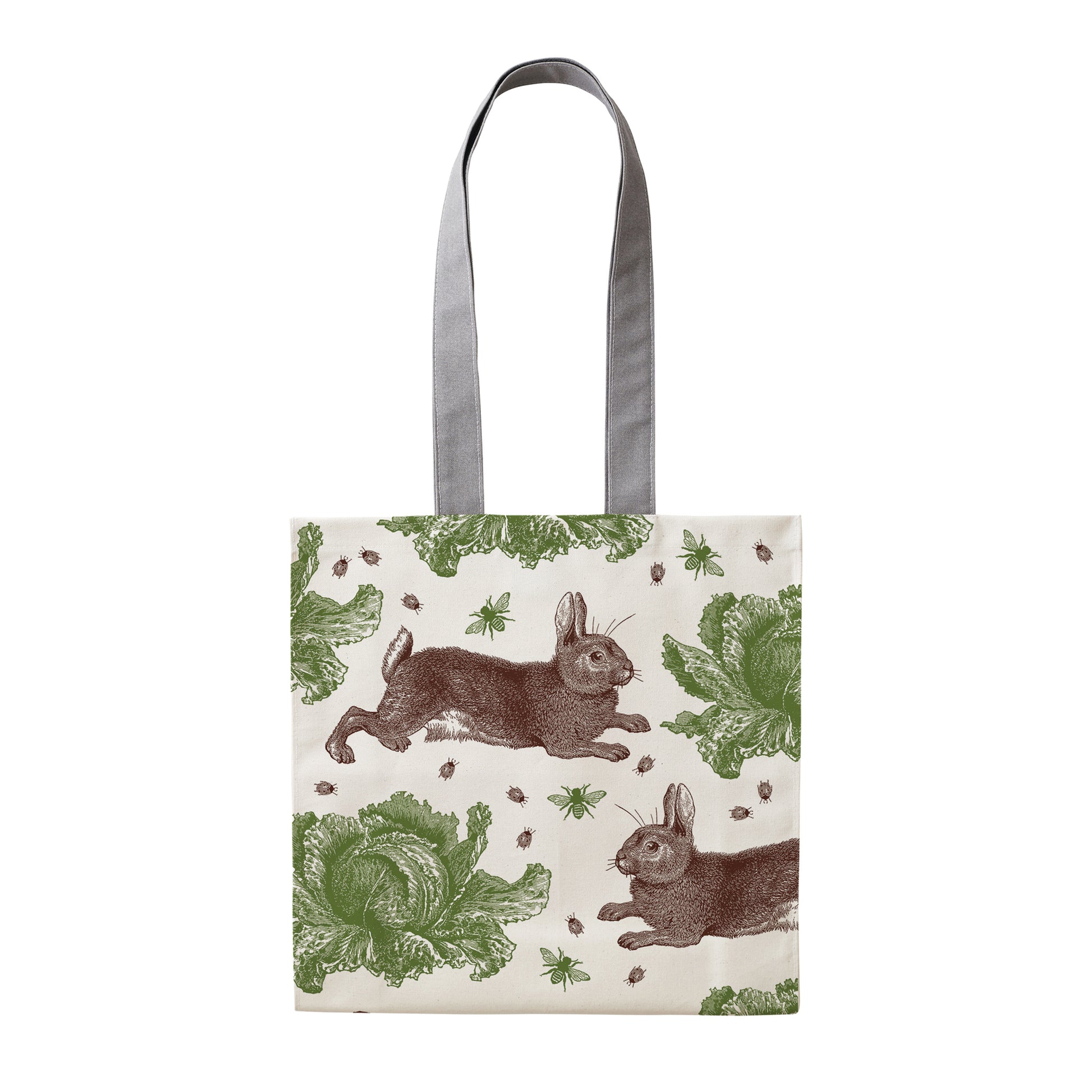 Kitchentins - Thornback & Peel Tote bag with rabbit and cabbage pattern on a white background