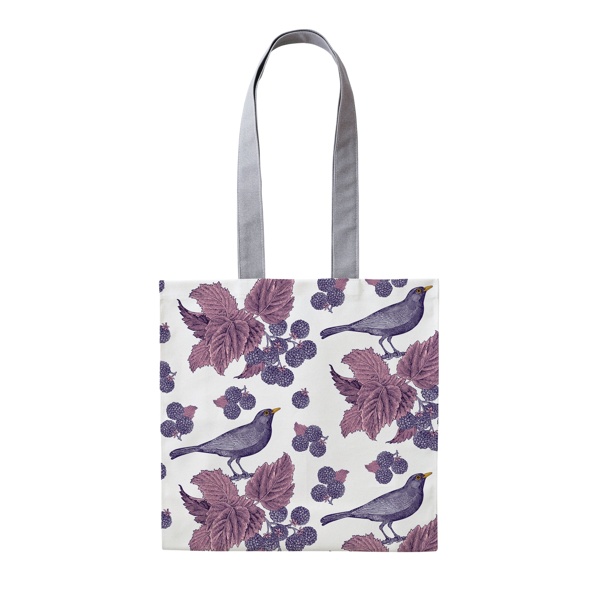 kitchentins - Thornback and Peel Cotton tote bags printed with Blackbirds and Brambles in purple tones