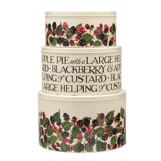 Kitchentins - Emma Bridgewater Set of 3 round tin cake tins featuring a blackberry design on two of the tins.
