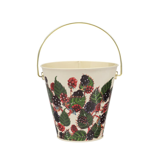 Kitchentins - Emma Bridgewater tin bucket  printed with a blackberry deisgn on a cream background.