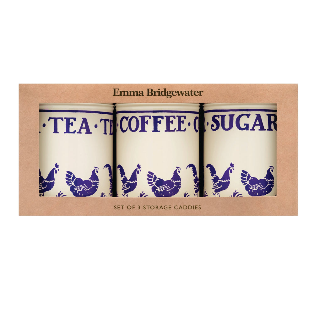 Emma Bridgewater - Blue Hens Set of 3 Round Tin Caddies