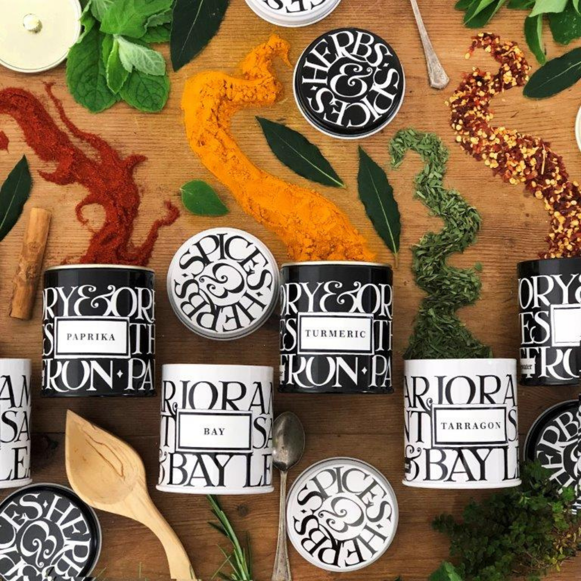 Kitchentins - Emma Bridgewater Black Toast Set of 6 Herb/Spice Tins