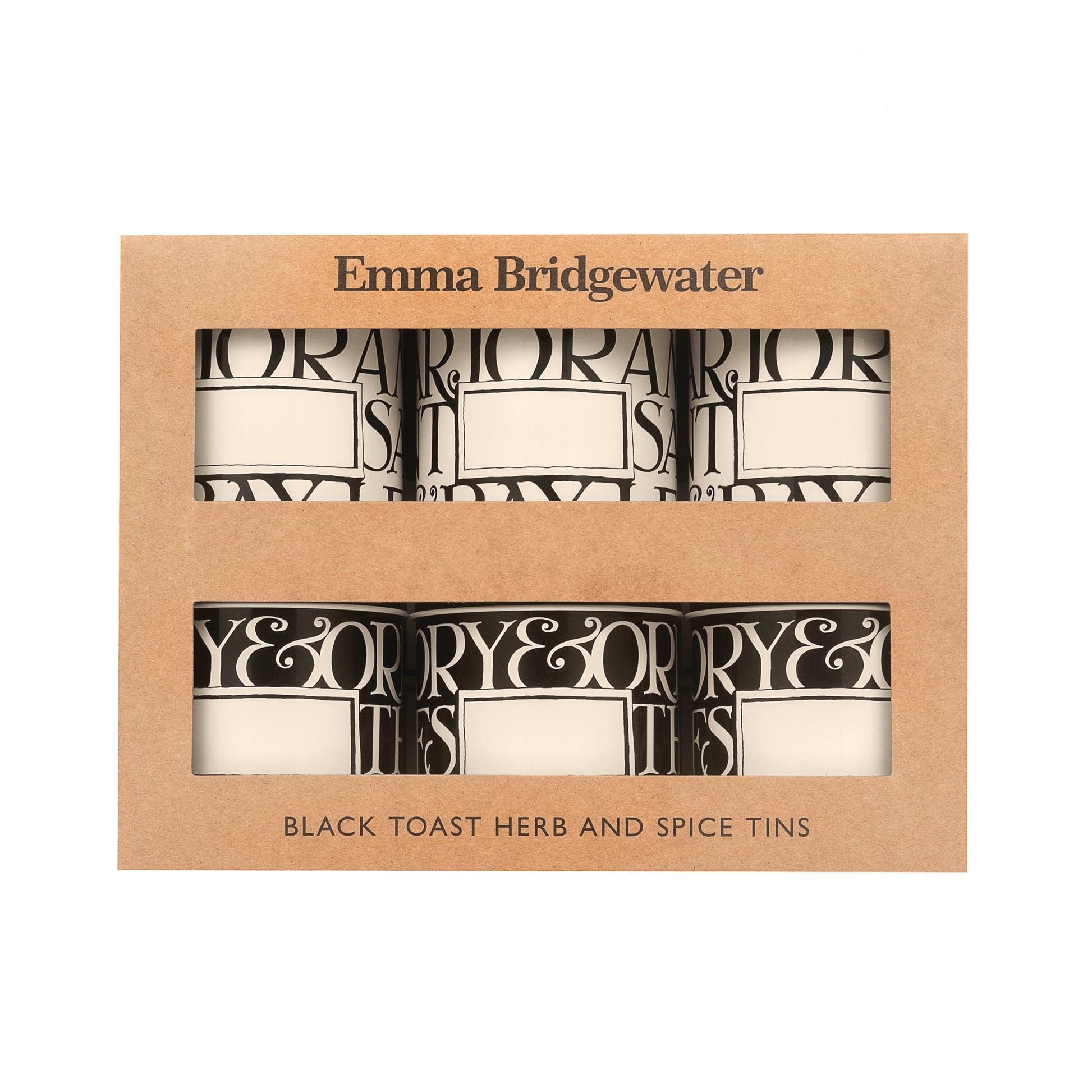 Emma Bridgewater - Black Toast Set of 6 Herb/Spice Tins - Kitchentins.com