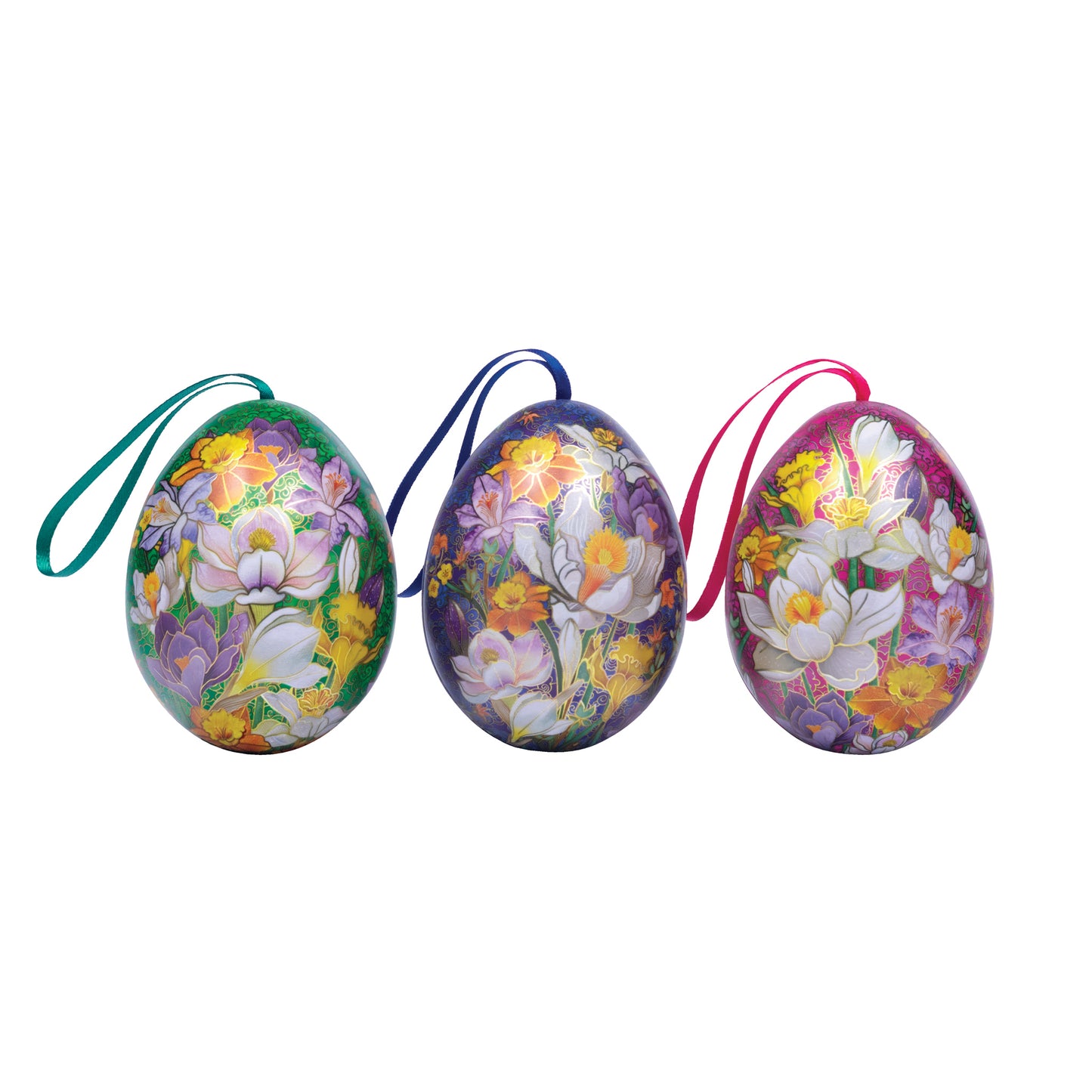 Cloisonne design set of three mini egg shaped tins- Kitchentin.com