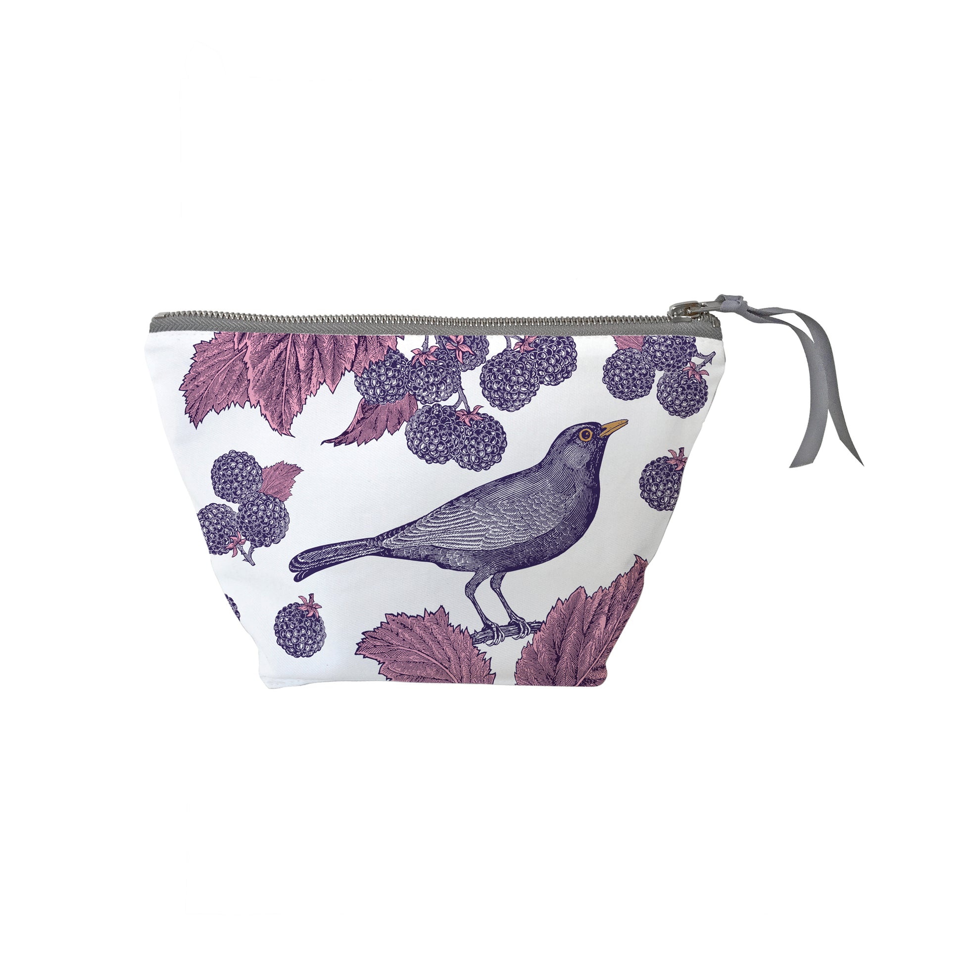 kitchentins - Thornback & Peel small cosmetic bag with Blackbird & Bramble design in purple tones.