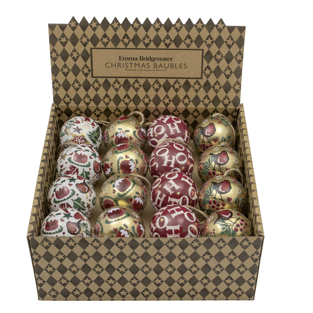 Emma Bridgewater Christmas Celebration Tin Baubles, Set of 4
