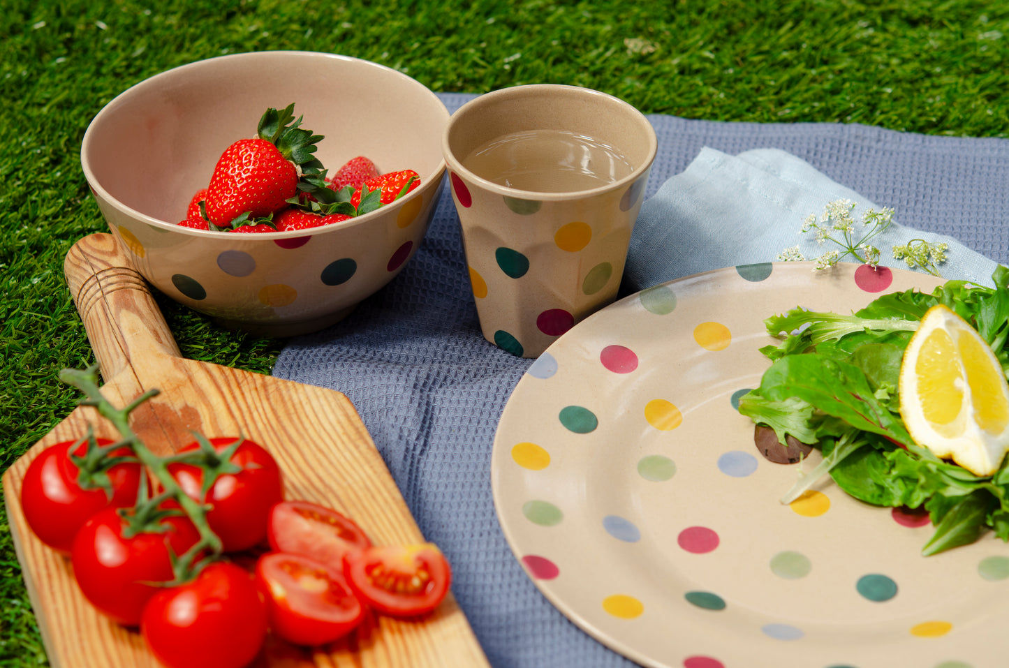 Emma Bridgewater Polka Dot design Rice Husk Picnic set lifestyle image - Kitchentins