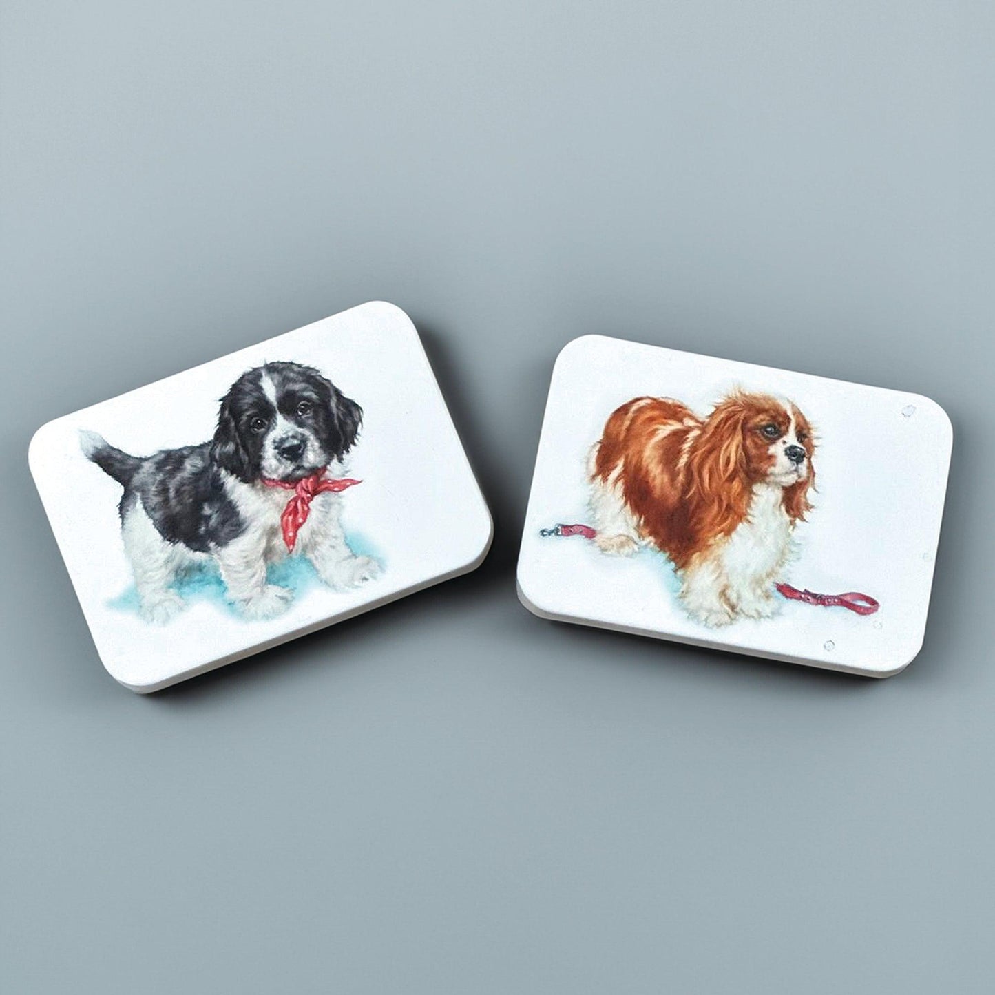 kitchentins- Jo Stockdale set of two pocket tins with a puppy and a dog