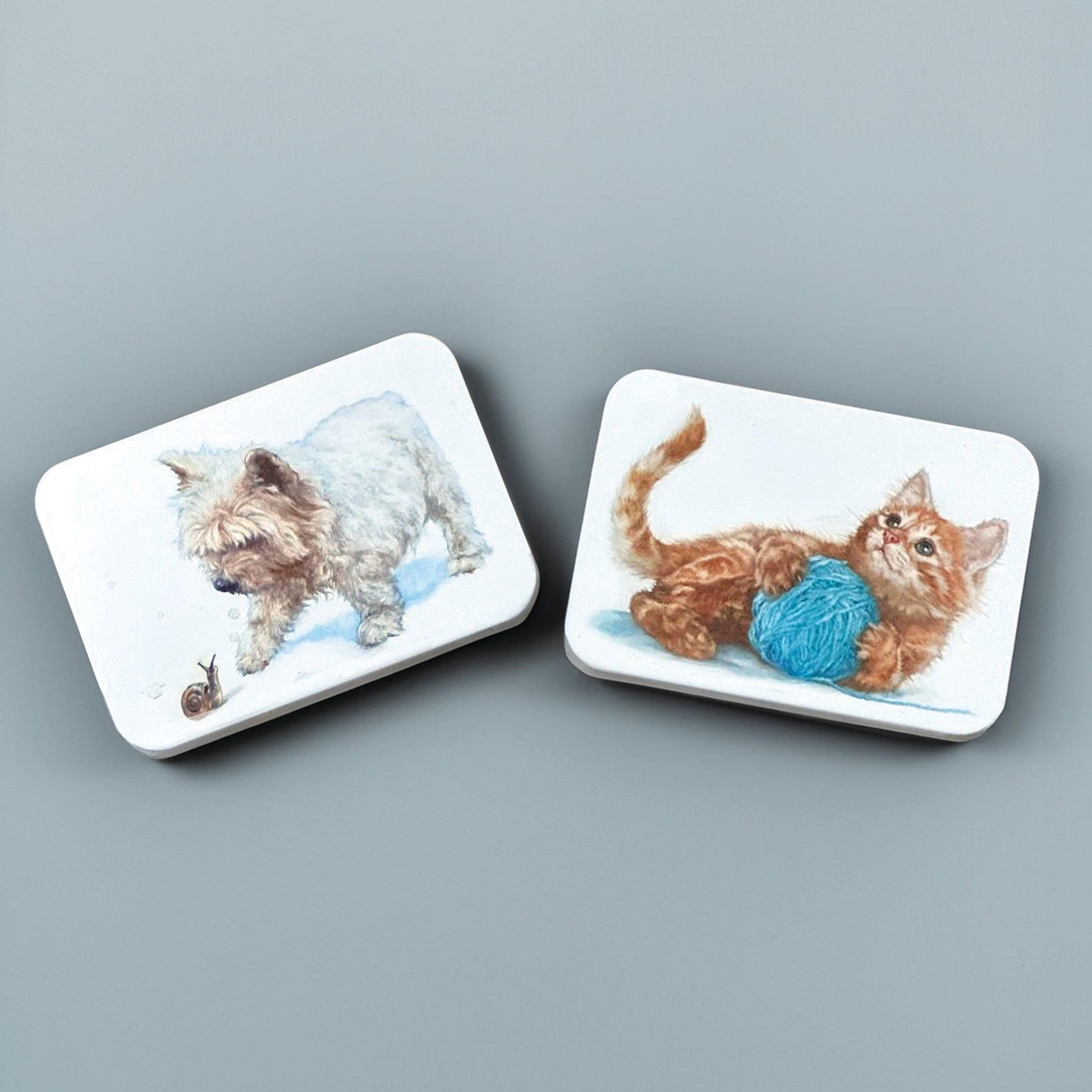 kitchentins- Jo Stockdale set of two pocket tins with a dog and a kitten