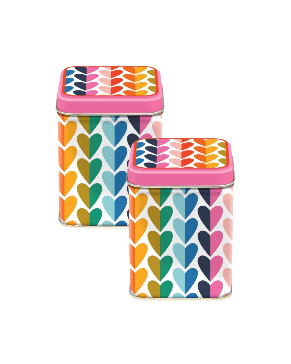 Kate Rhees - Rainbow Hearts Small Square Tin, Set of 2