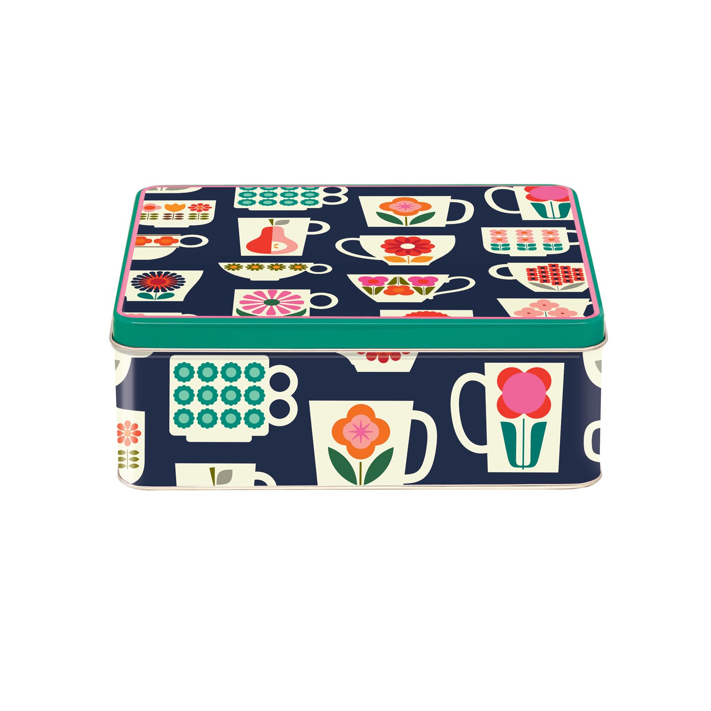Kitchentins- Kate Rhees Teacup design deep rectangular tin