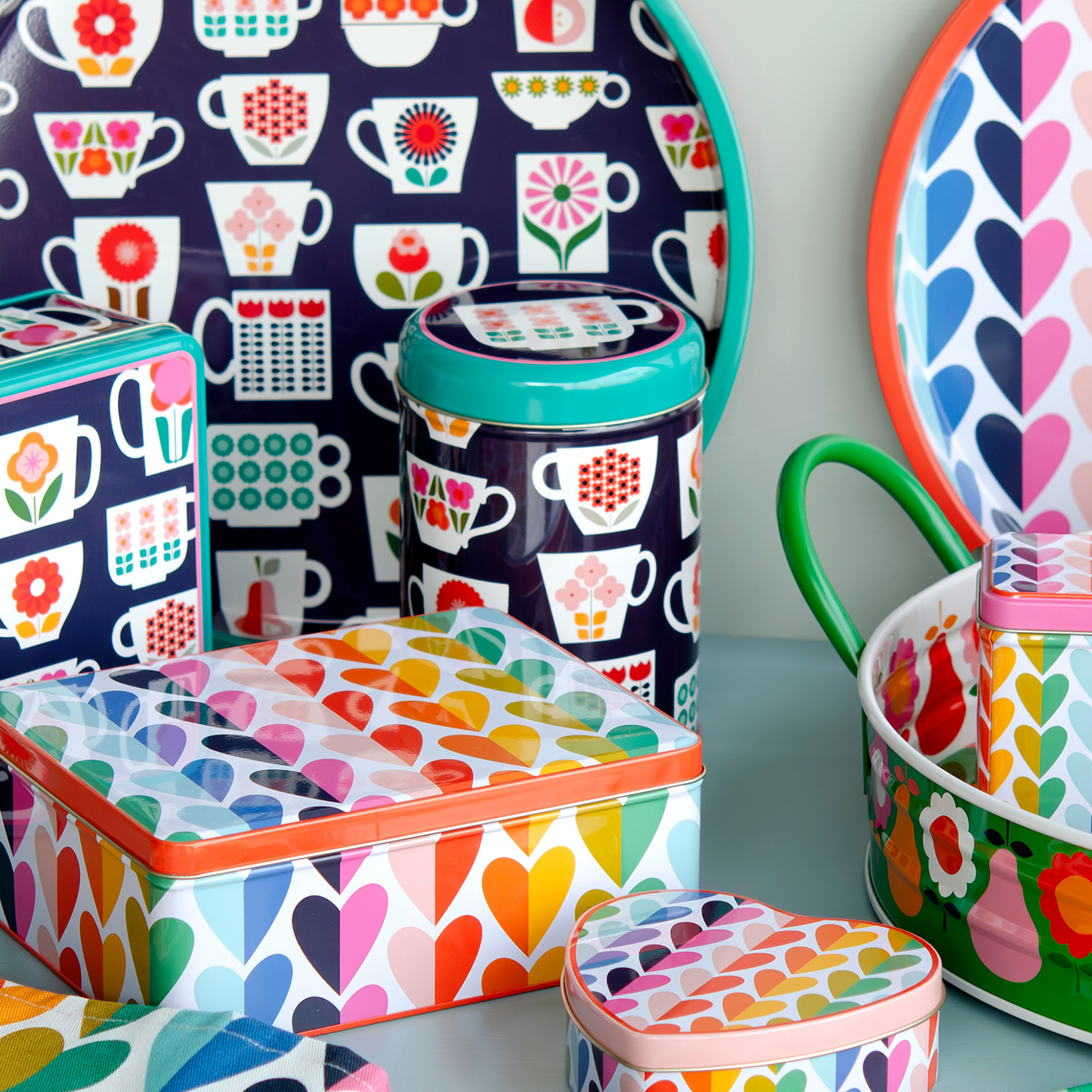 Kitchentins - Kate Rhees Teacup design round caddy tin