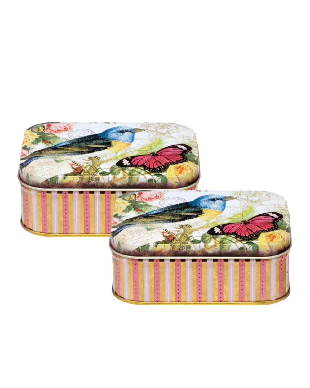 Nostalgia Bird & Butterfly Small Rectangular Tin, Set of 2