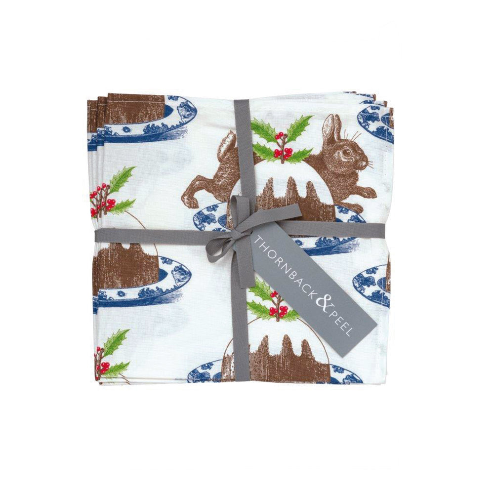 Thornback & Peel - Rabbit & Christmas Pudding Napkin Set of Four