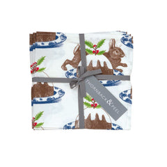 Thornback & Peel - Rabbit & Christmas Pudding Napkin Set of Four