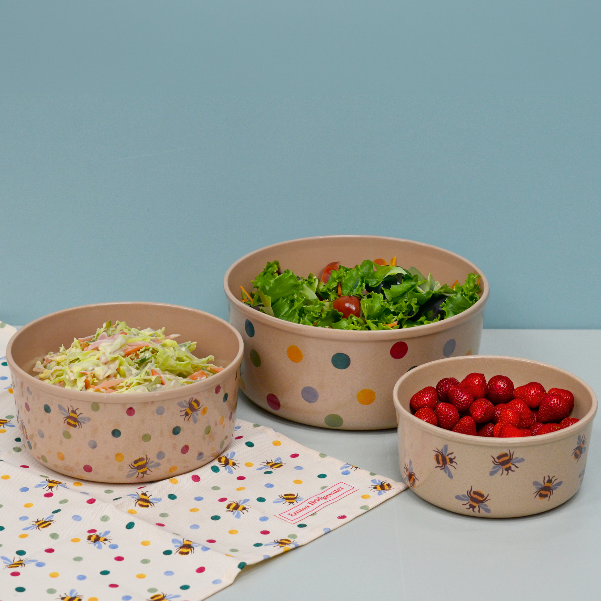 Kitchentins - Emma Bridgewater - Polka Dot & Bumble Bee Set of 3 Rice Husk Serving Bowls